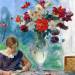 Girl Reading and Vase of Flowers